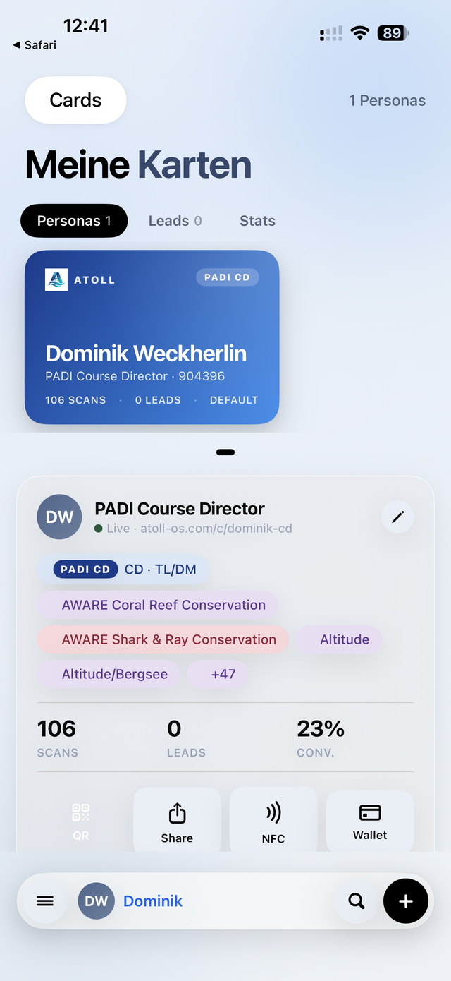 AtollCard – digital business card for dive pros